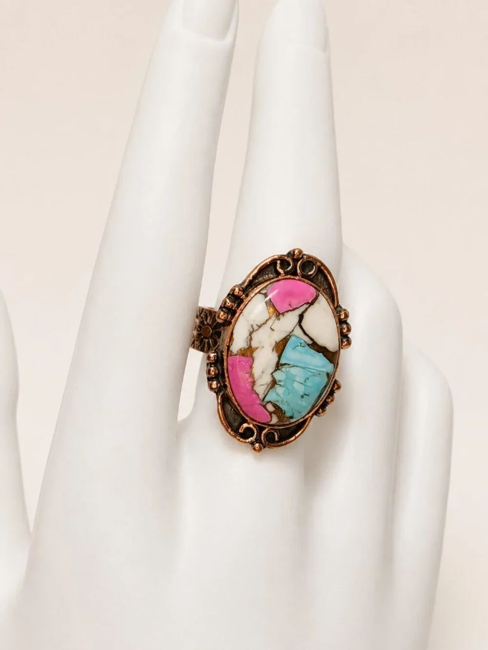 Cotton Candy Turquoise Adjustable Statement Ring R-1